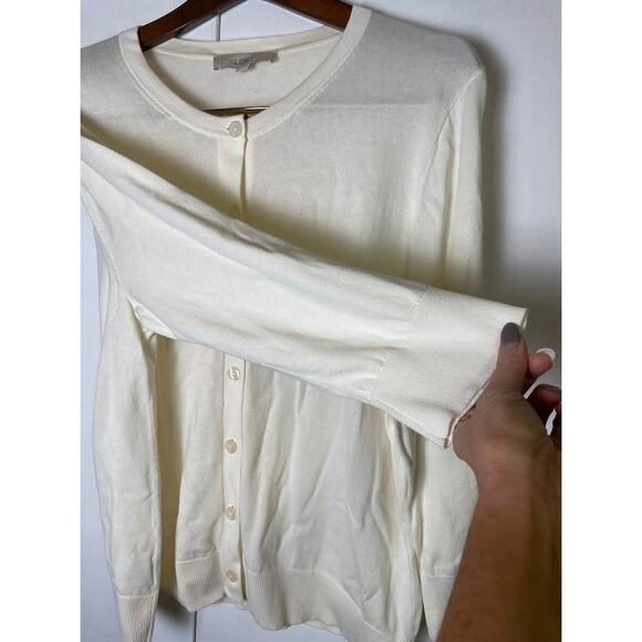 Loft Modern Crewneck Ivory Cardigan Womens Large Button Down Sweater Cream - Picture 6 of 12